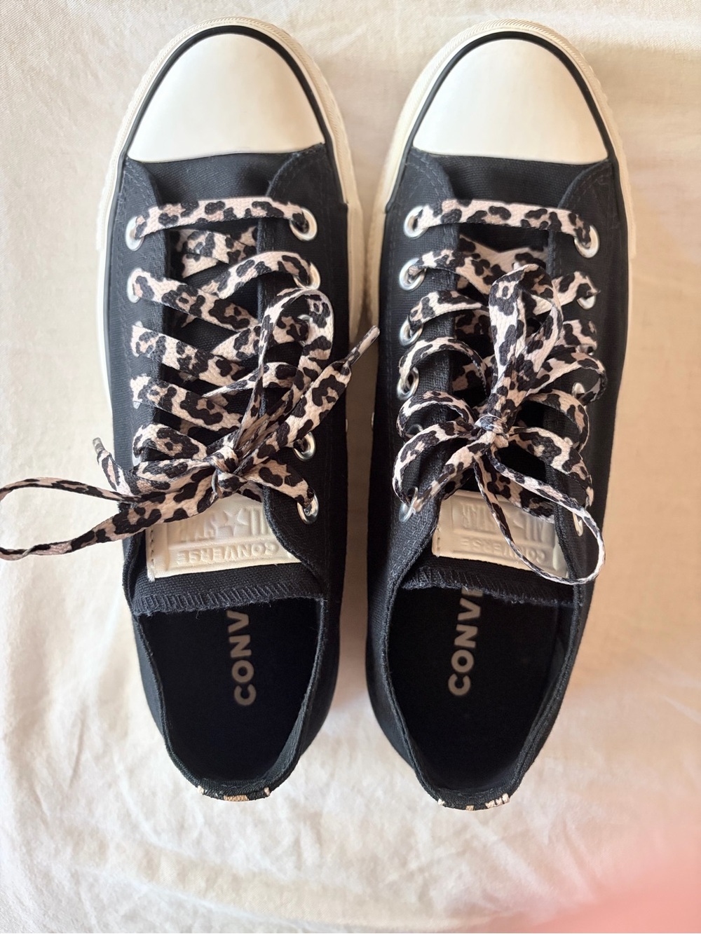 Black and leopard platform converse